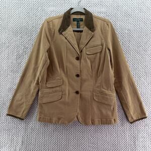 LRL Ralph Lauren Jacket Womens L Beige Canvas Barn Chore Coat Corduroy Collar